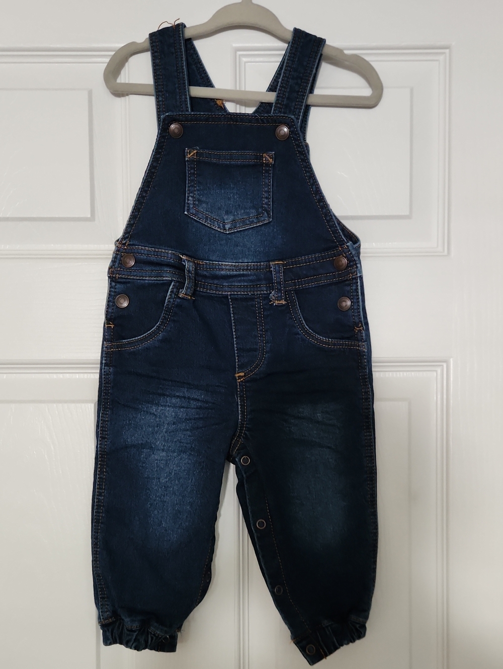 First Impressions Dark Blue Soft Denin Baby Overalls 12M